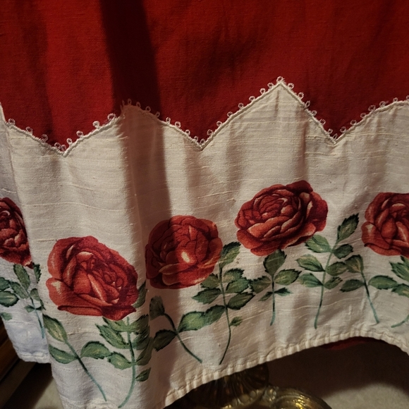 Vintage Ivy Maxi Red & White Skirt With Rose Detail Made In India Size 14 - Picture 4 of 6